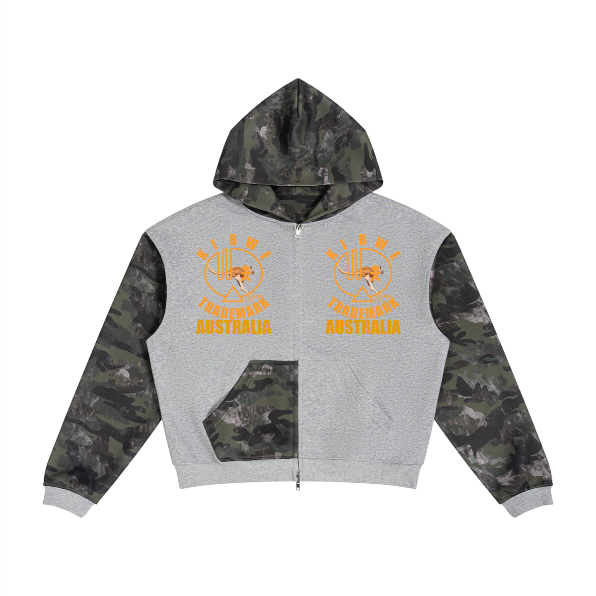 Unisex Colorblock Camo Full Zip Boxy Hoodie