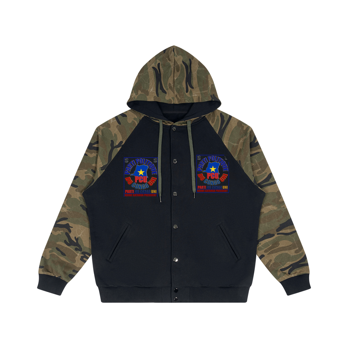 Unisex Camo-Splice Raglan Zip Hoodie