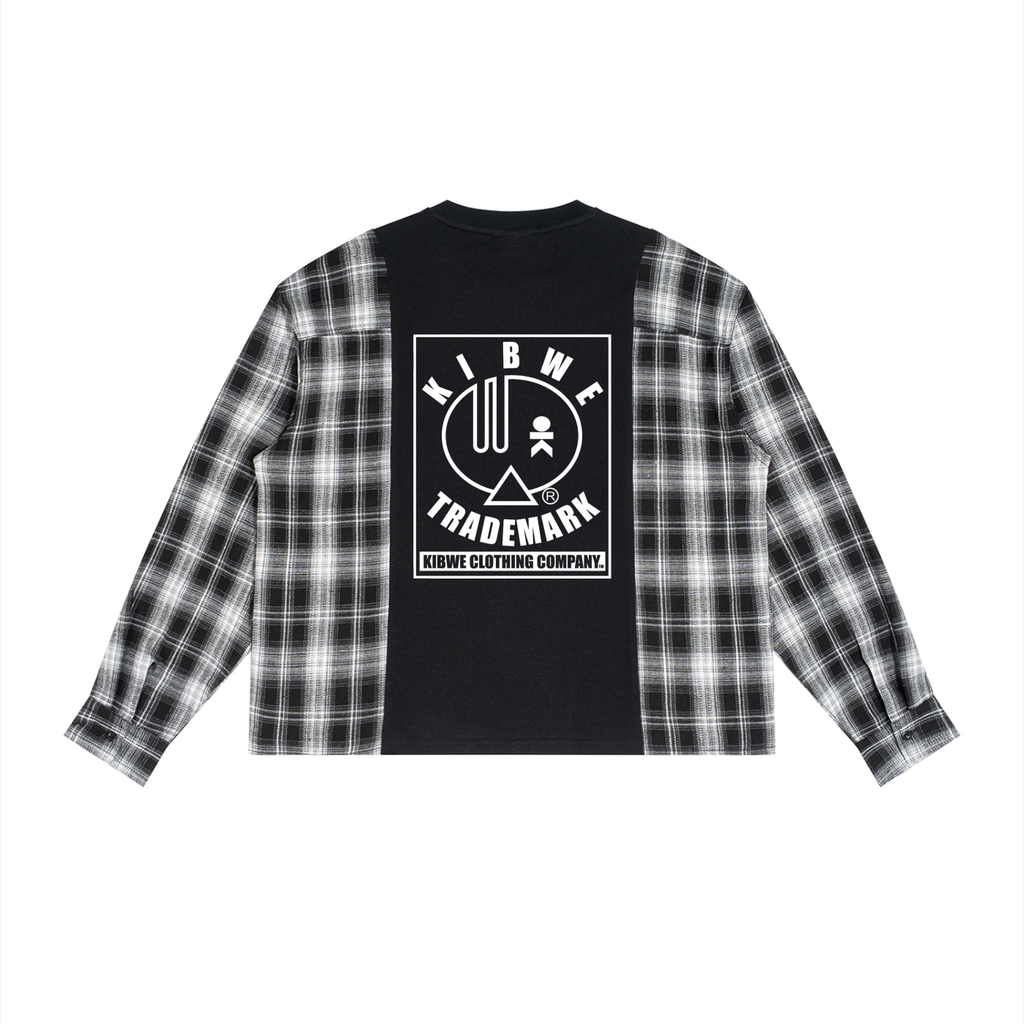 Unisex Plaid Panel Long Sleeve T-Shirt