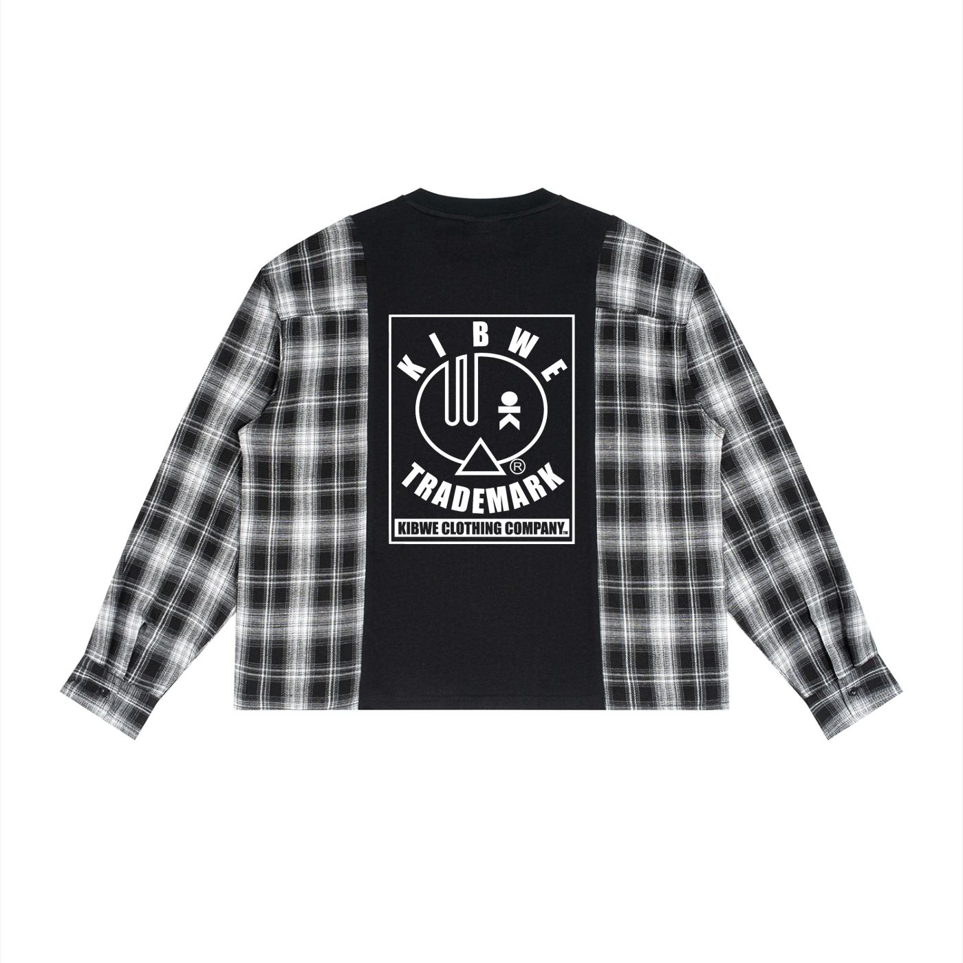 Unisex Plaid Panel Long Sleeve T-Shirt