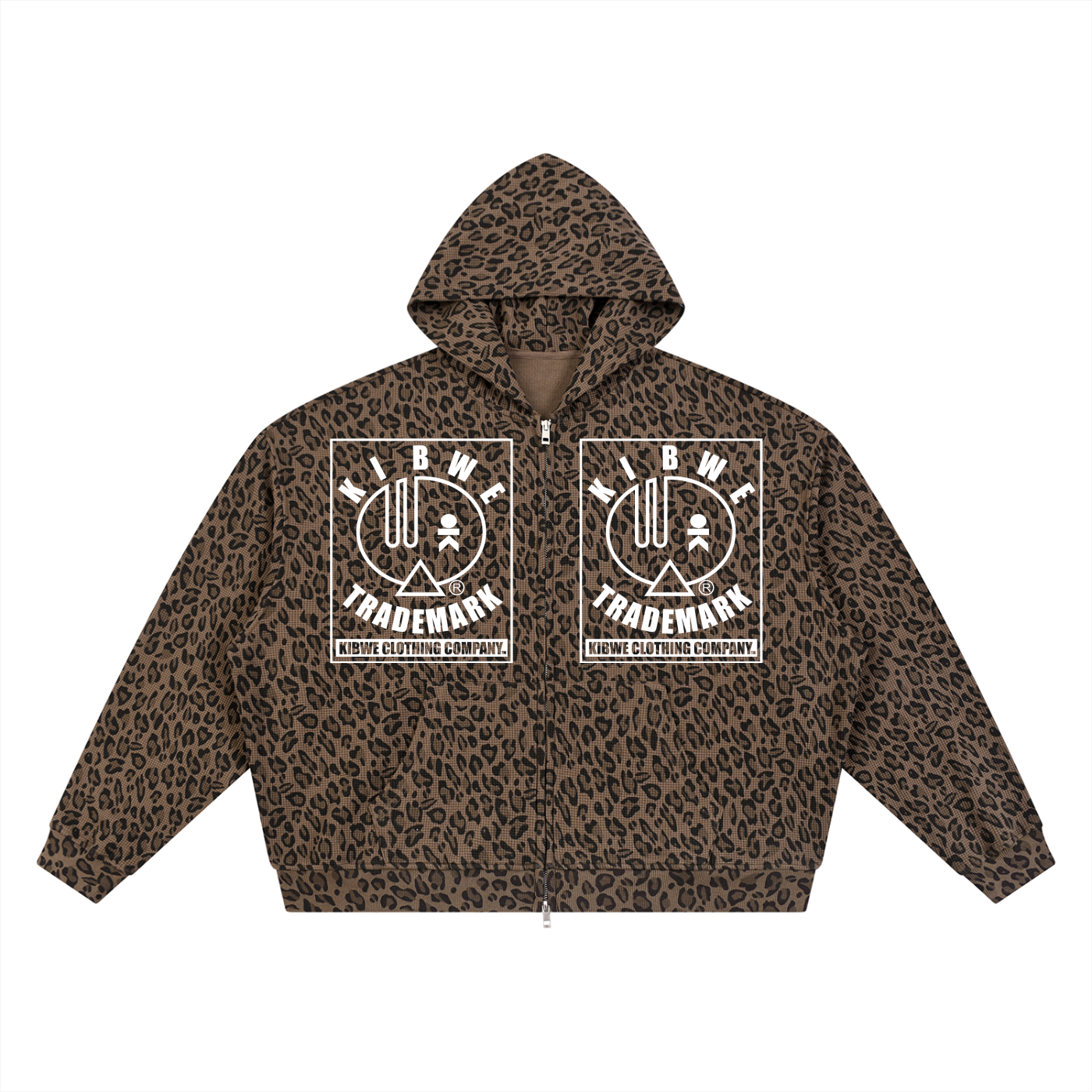 Unisex Leopard Print Waffle Full Zip Hoodie