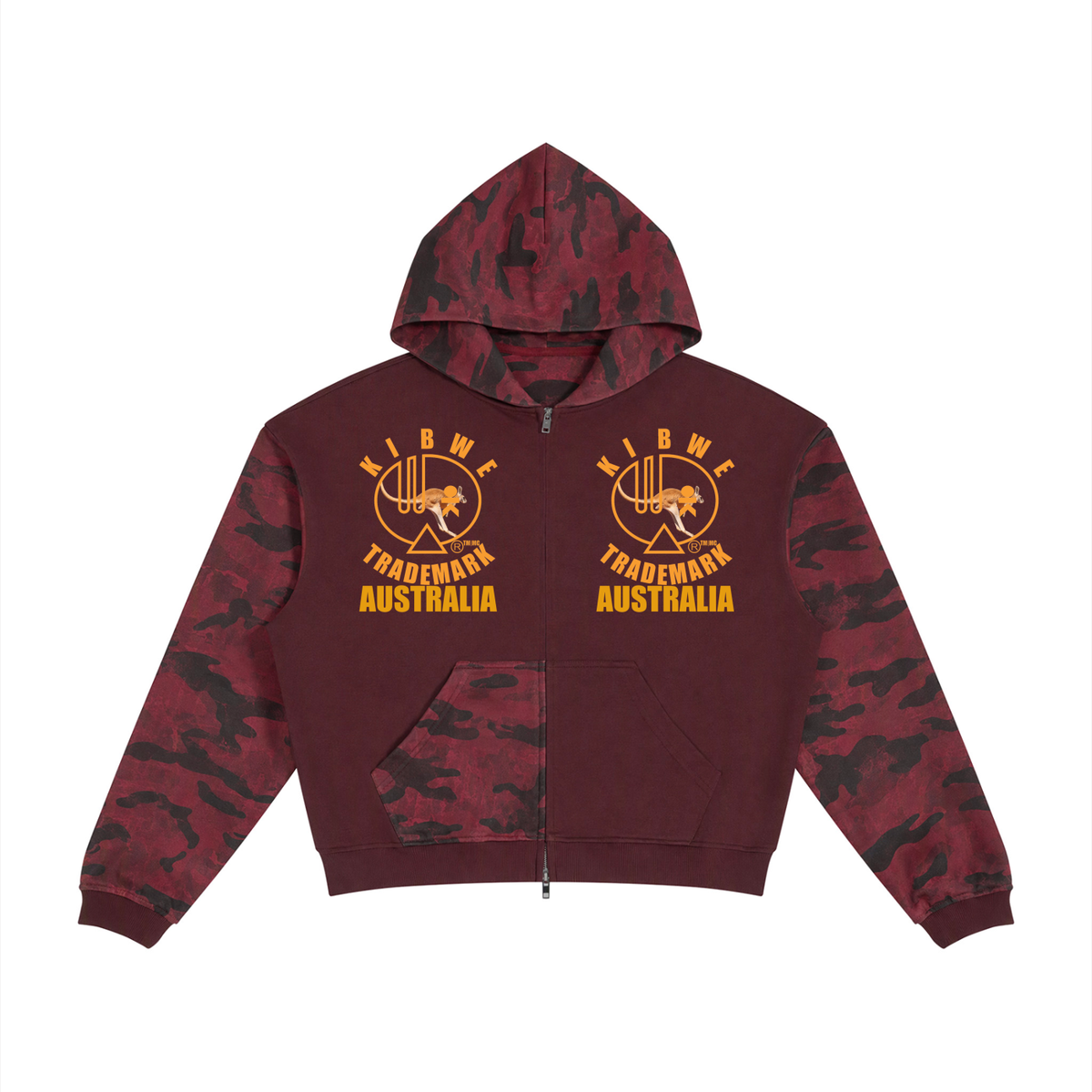 Unisex Colorblock Camo Full Zip Boxy Hoodie