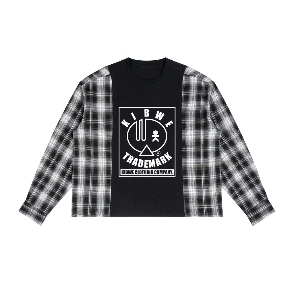 Unisex Plaid Panel Long Sleeve T-Shirt