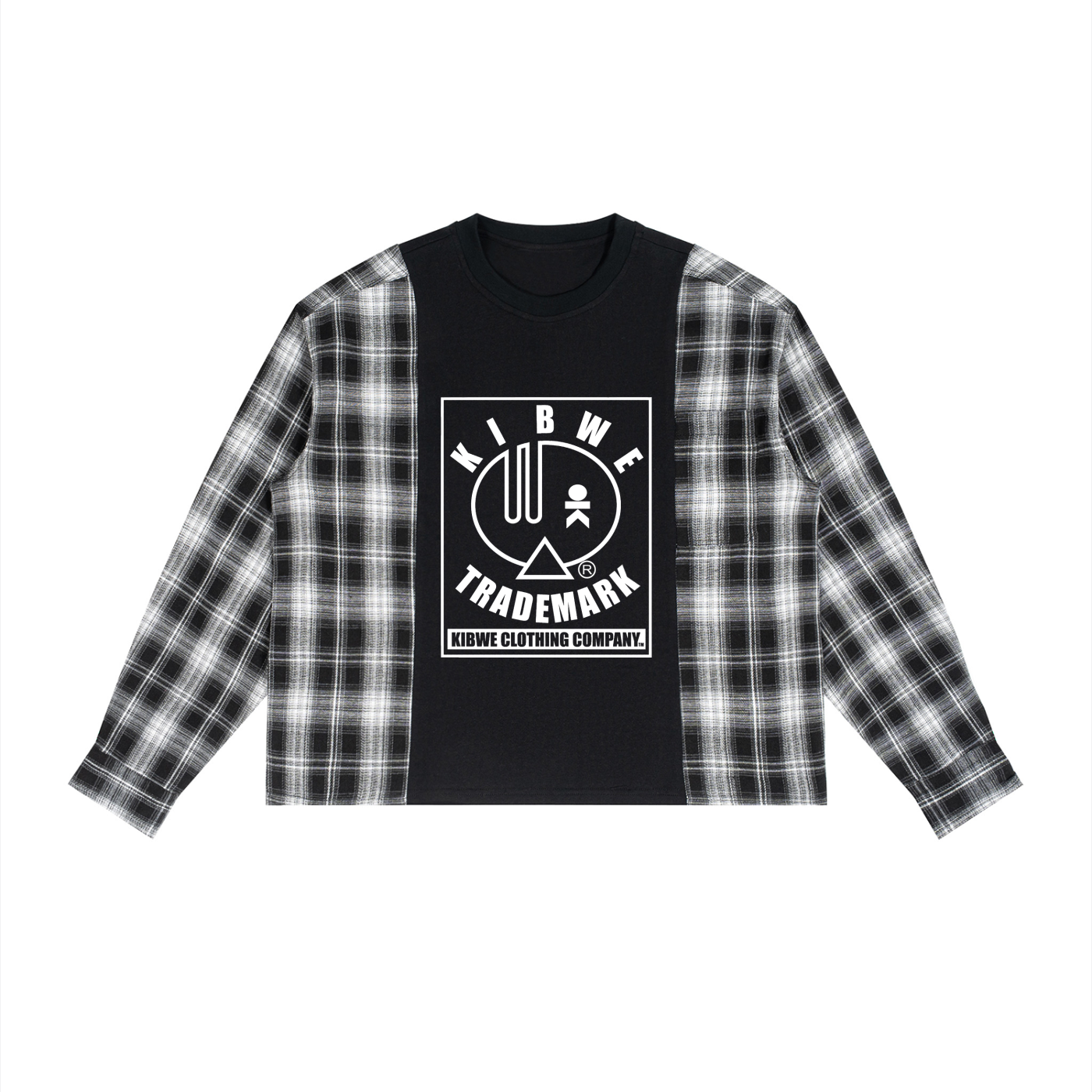Unisex Plaid Panel Long Sleeve T-Shirt