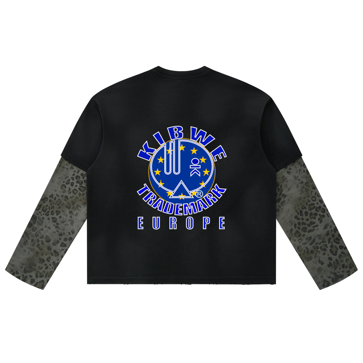 Unisex Vintage Wash Leopard Paneled Layer T-Shirt