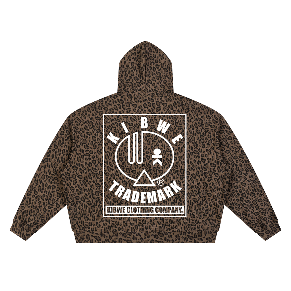 Unisex Leopard Print Waffle Full Zip Hoodie