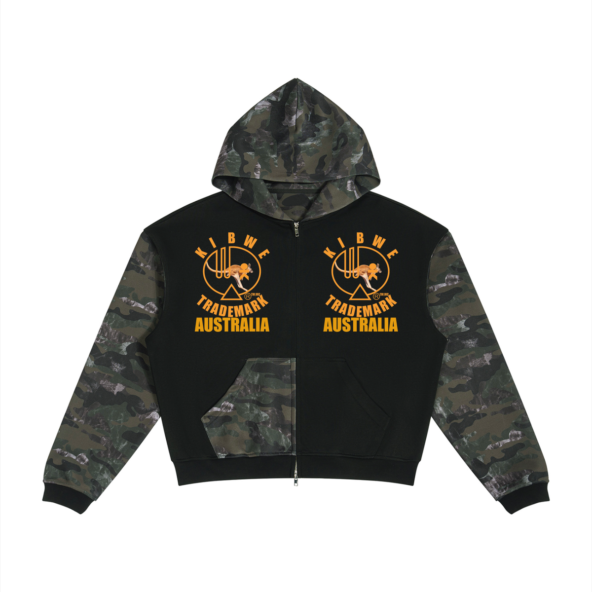 Unisex Colorblock Camo Full Zip Boxy Hoodie