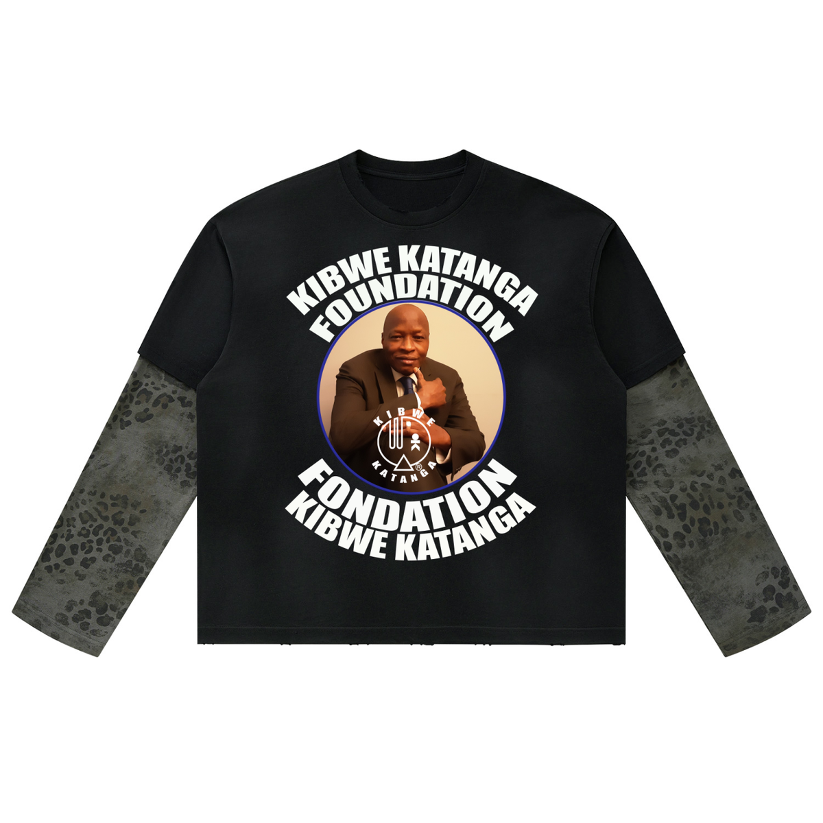 Unisex Vintage Wash Leopard Paneled Layer T-Shirt