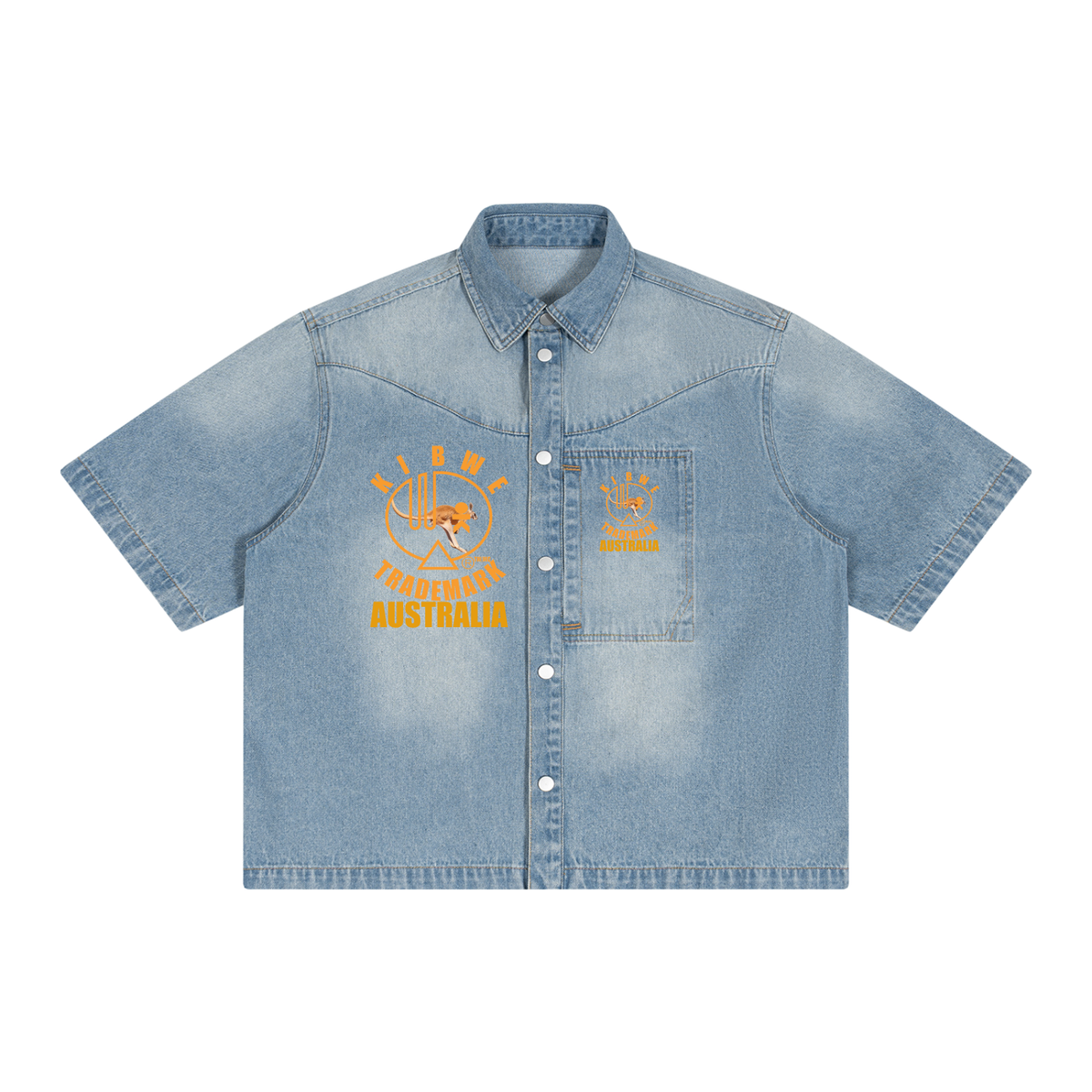 Unisex Vintage Wash Boxy Short Denim Shirt