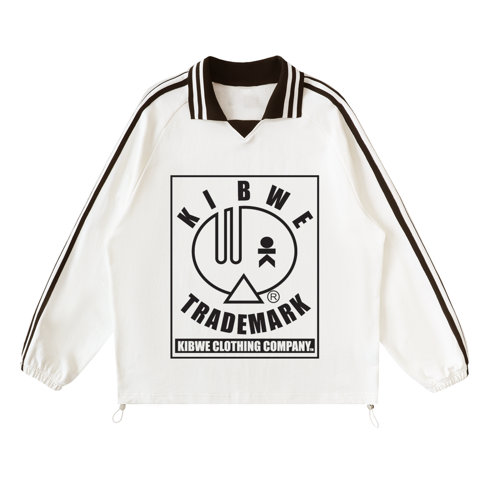 Contrast Striped Lapel Collar Sweatshirt