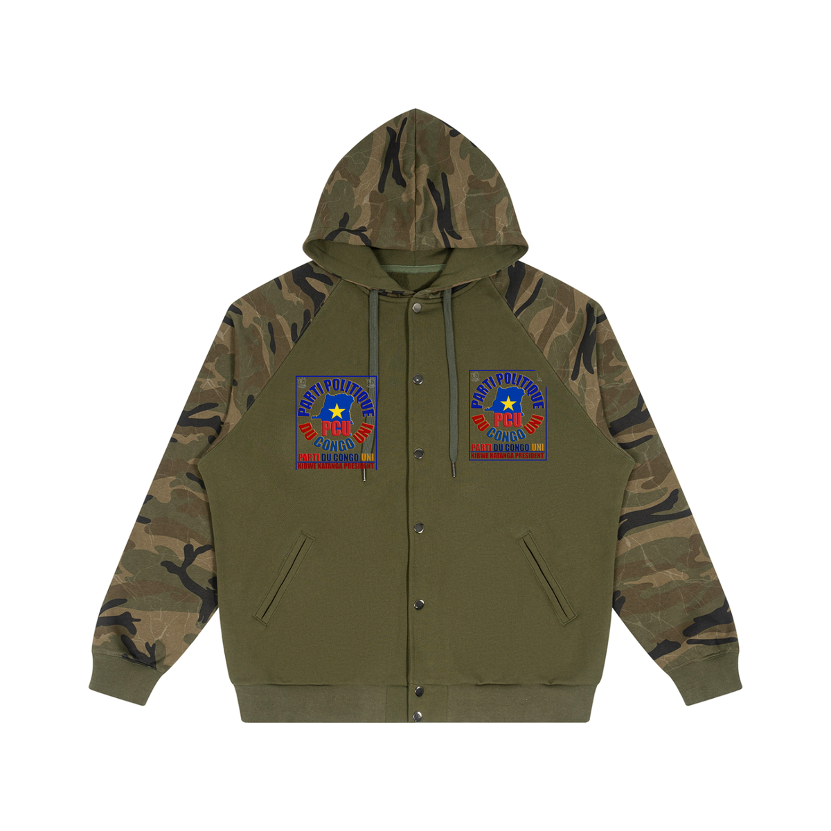 Unisex Camo-Splice Raglan Zip Hoodie