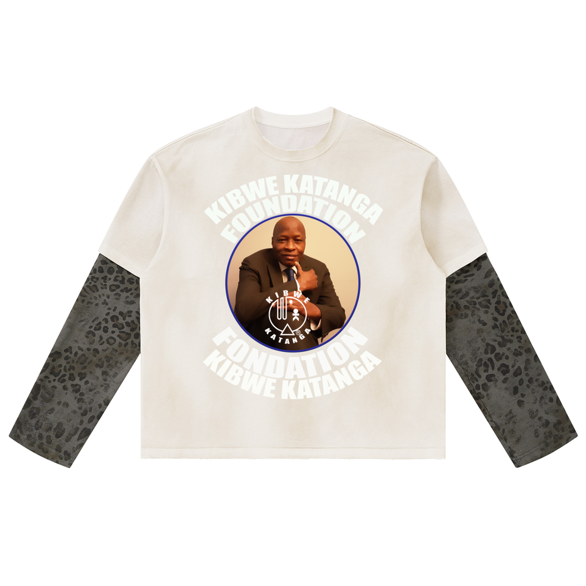 Unisex Vintage Wash Leopard Paneled Layer T-Shirt