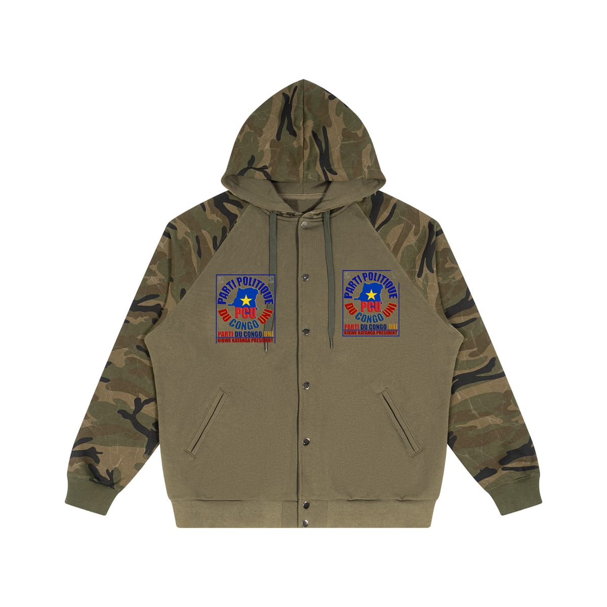 Unisex Camo-Splice Raglan Zip Hoodie